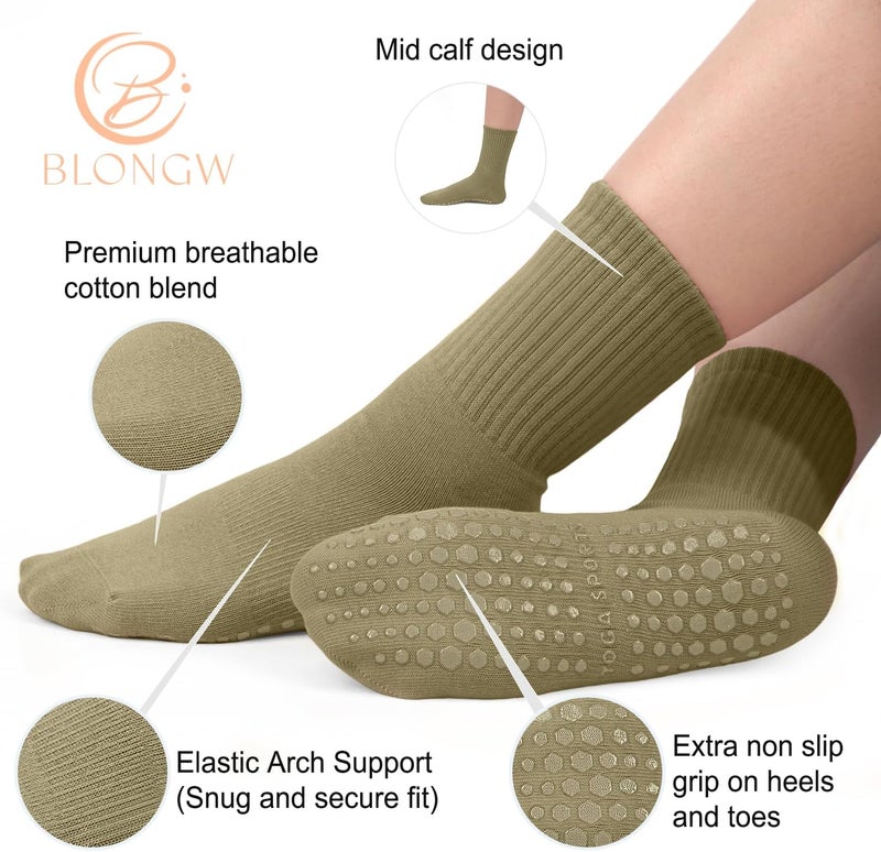 BLONGW Pilates Socks with Grips for Women, Non-Slip Yoga Athletic Socks for Barre Barefoot Workout Hospital - Image 3